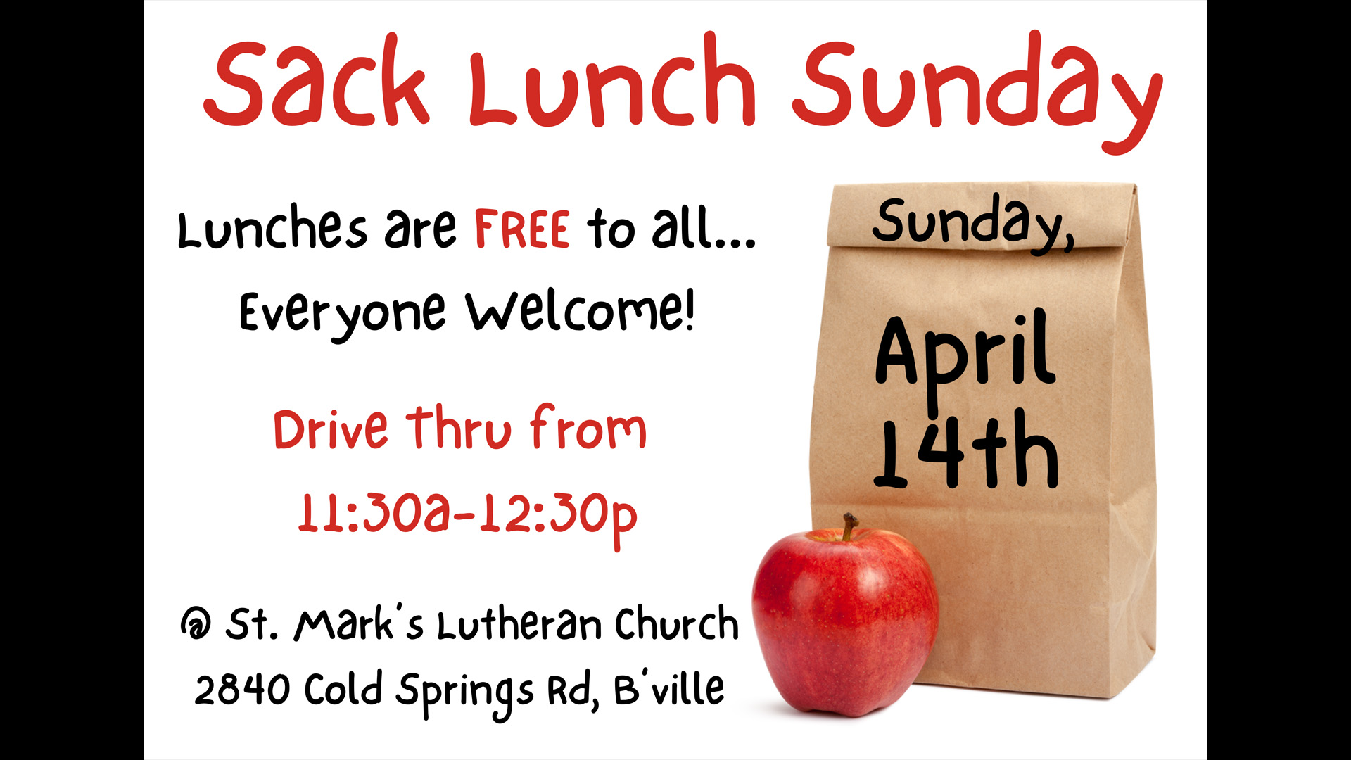 St Marks Sack Lunch Sunday - April
