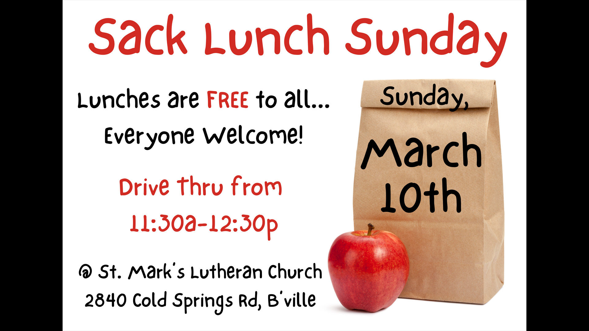 St Marks Sack Lunch Sunday - March