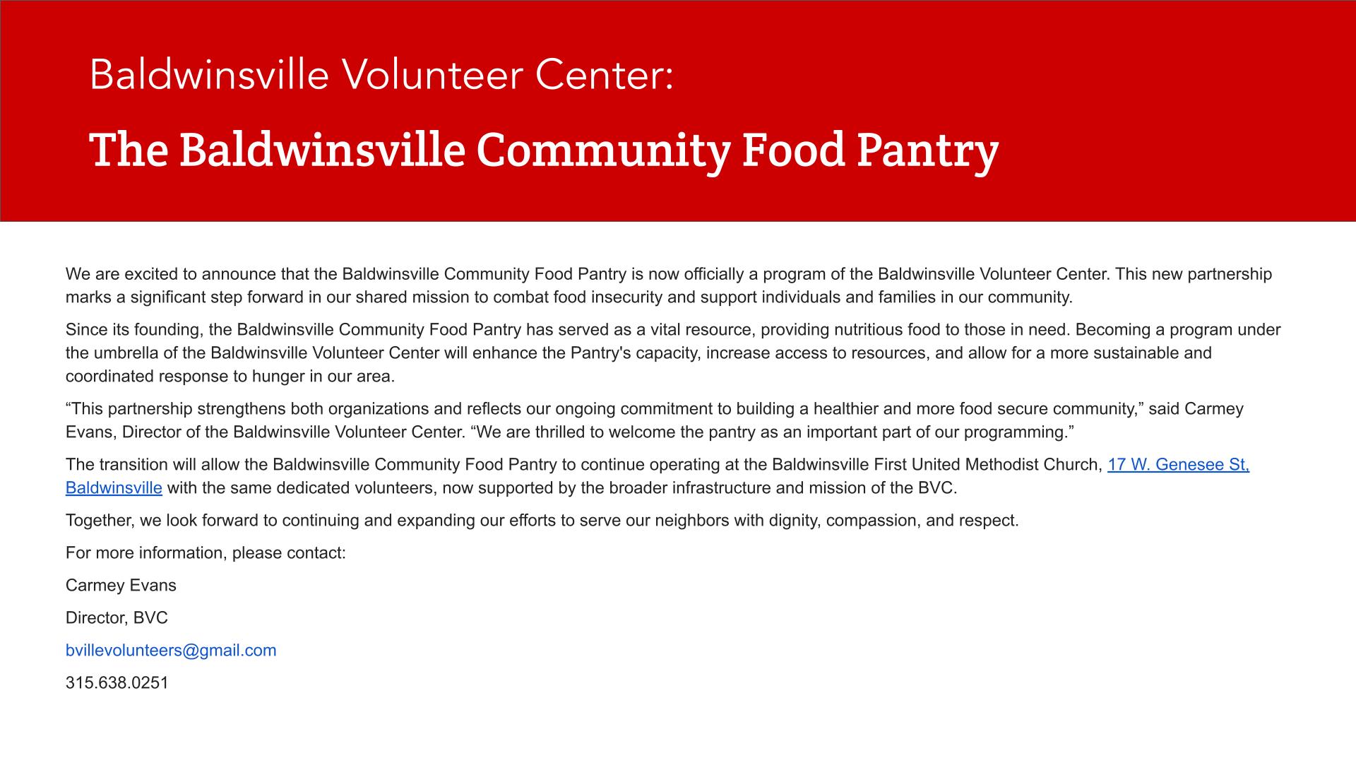 Baldwinsville Community Food Pantry 2025