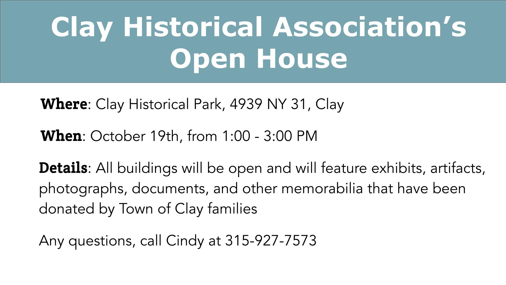 Clay Historical Association's Open House - 10.19.2025